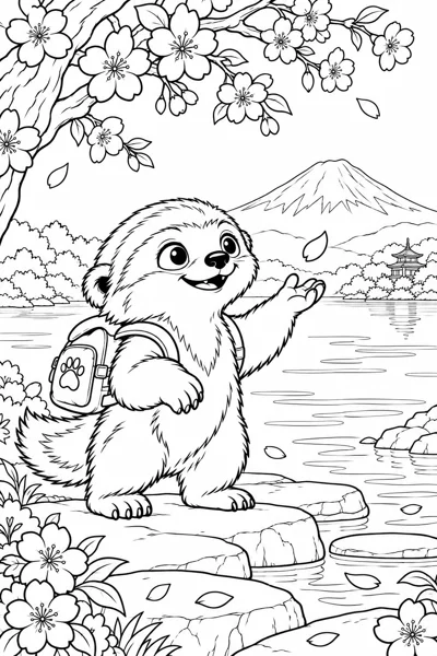 BADI coloring page: Sakura & Mount Fuji