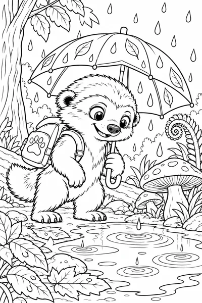 BADI coloring page: A rainy walk